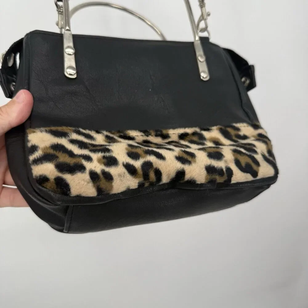 Chateau Y2k Black Faux Leather Animal Print Leopard Bag Crossbody Purse